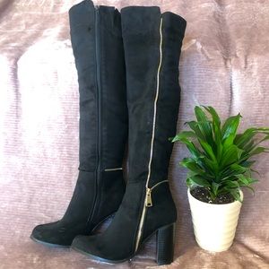 Black suede like knee high boots